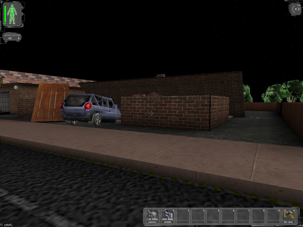 The outside of the garage, the house it's attached to having been destroyed by an MJ12 attack.